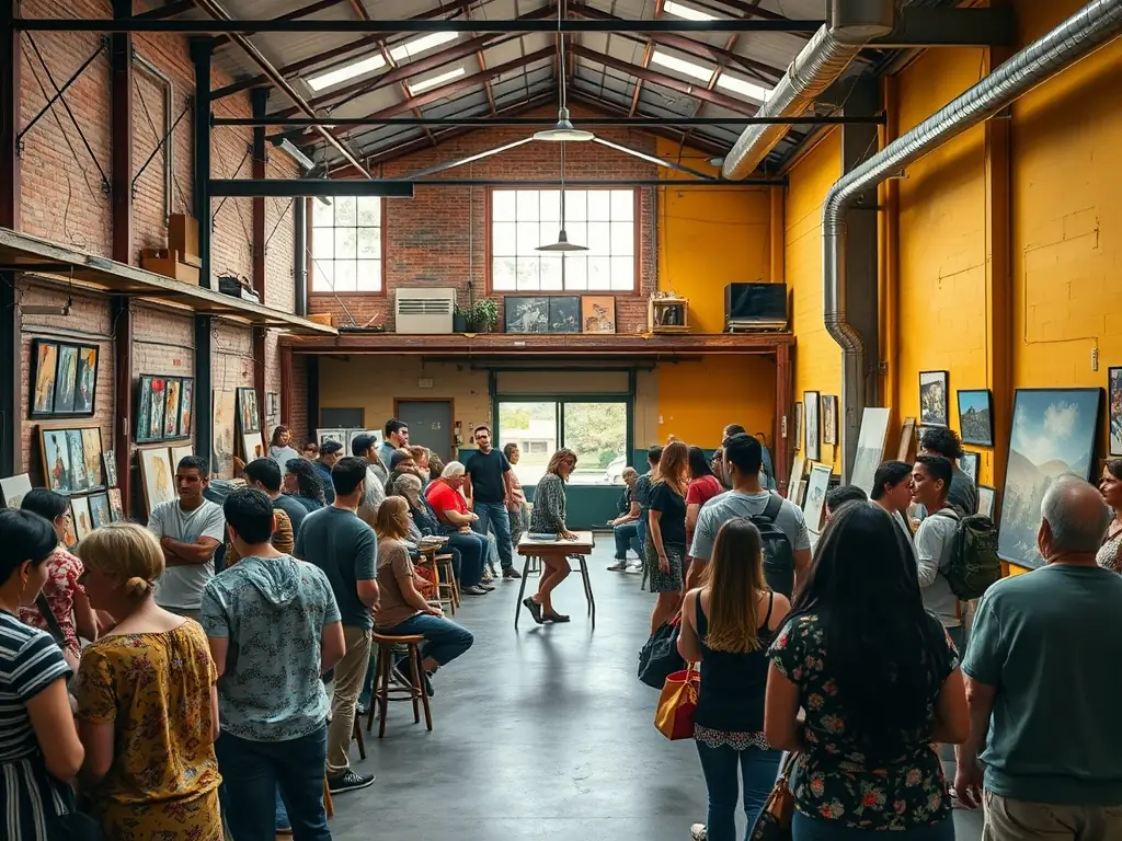 A vibrant image showing community members participating in sports, dance, and artistic activities in a well-equipped community center.